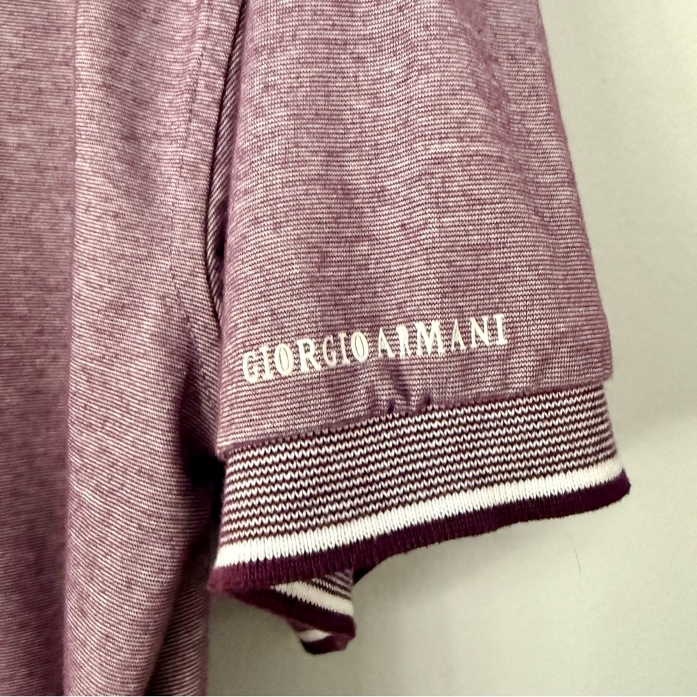 🌻EUC Giorgio Armani Tipped Polo | Quiet Luxury Mauve Textured Knit - Picture 5 of 7
